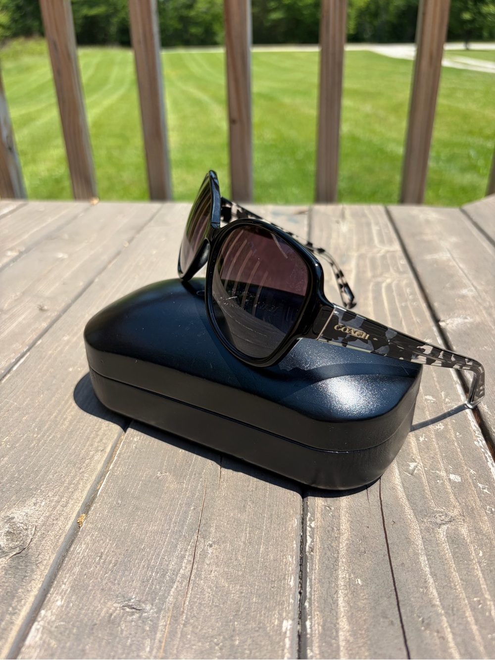 COACH OVERSIZED DESIGNER BLACK CRYSTAL MOSAIC‎ SUNGLASSES 58-18-135 W/case